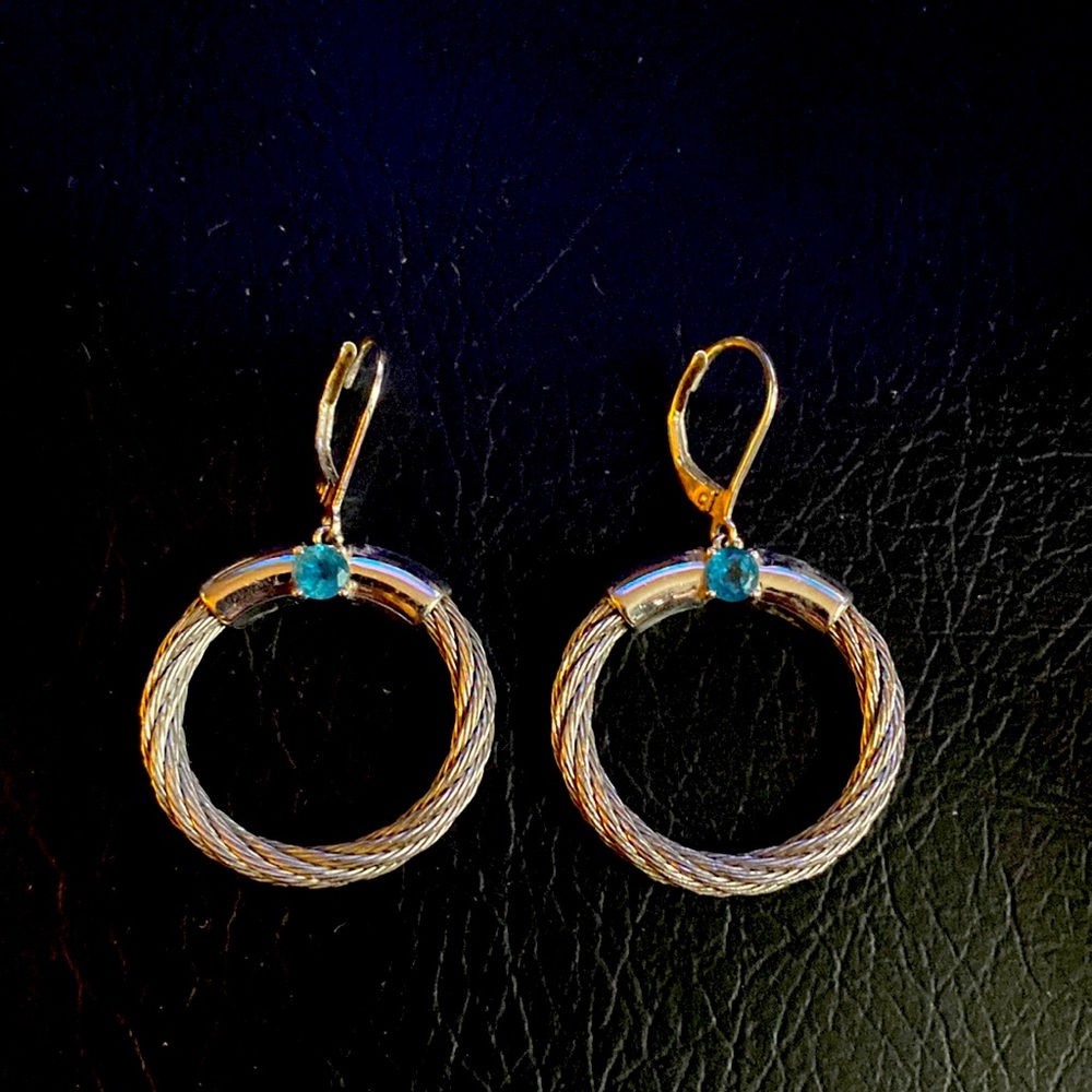 Genuine Blue Topaz Wire Hanging Hoops